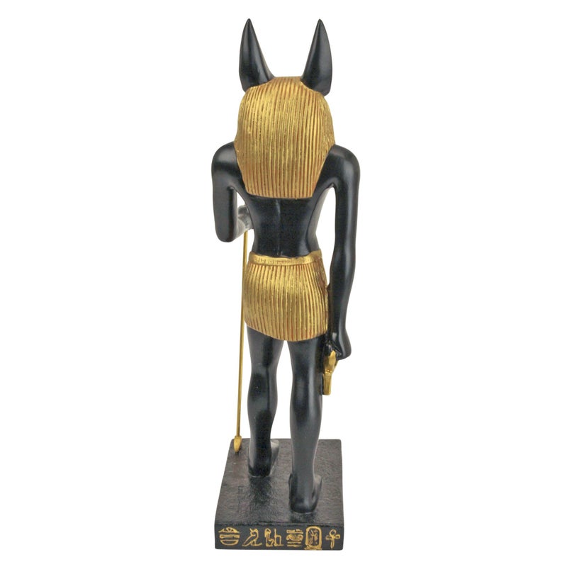 Design Toscano Anubis Jackal Diety of the Ancient Egyptian Realm Figurine Statue with Staff, 9 inches tall, Cast Stone Resin, Black & Gold Finish - Image 4